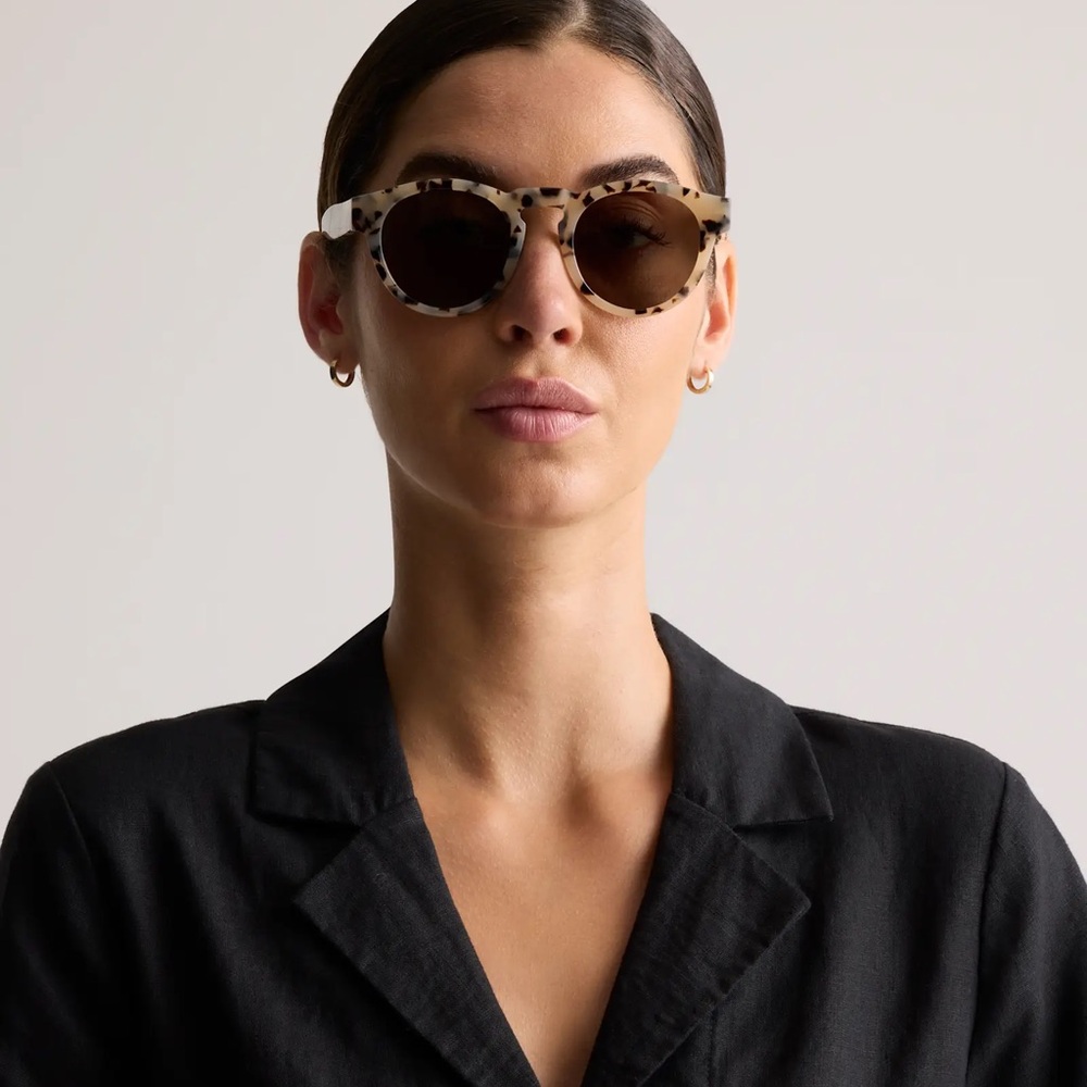 NWT Quince Tuscon Polarized Acetate Sunglasses White Tortoise with Green Lenses - Picture 2 of 7